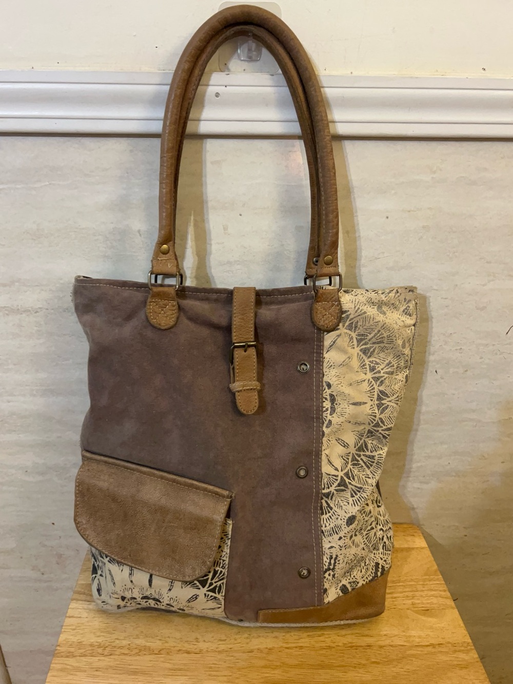 Myra Bag Upcycled Canvas and Leather Tote Bag - Picture 2 of 15